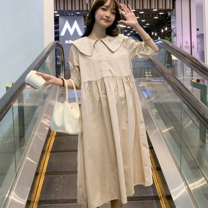 Collar Ruffled Patchwork Maternity Dress