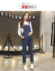 Wide Leg Denim Maternity Jumpsuits