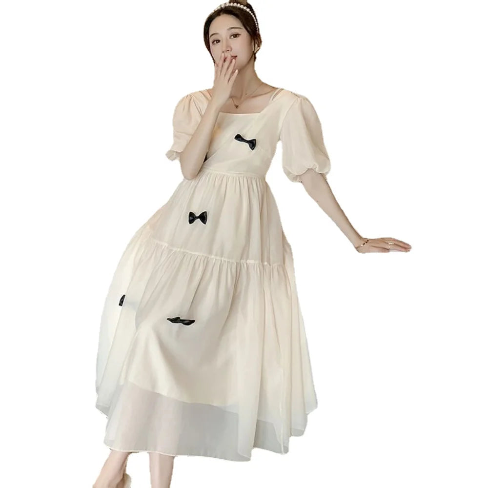 Flare sleeve square collar maternity dress