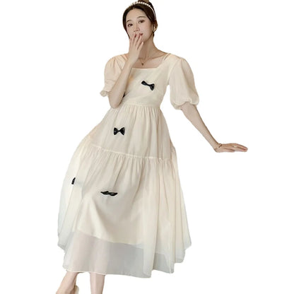 Flare sleeve square collar maternity dress