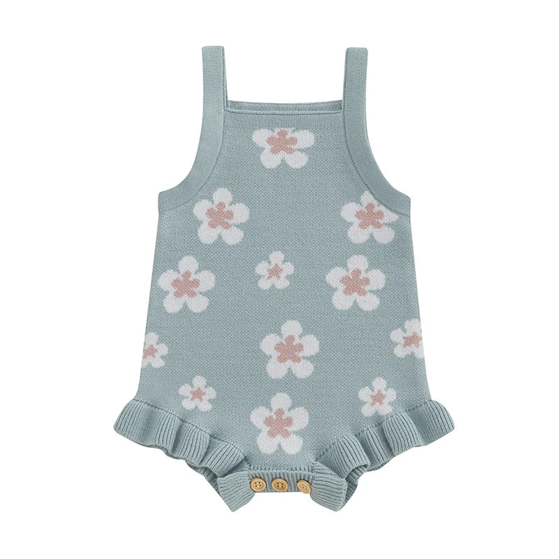 Baby Girls' Knitted Floral Bodysuit, Sleeveless Romper