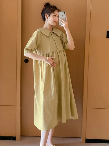 Collar Ruffled Patchwork Maternity Dress