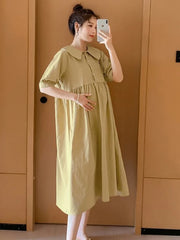 Collar Ruffled Patchwork Maternity Dress