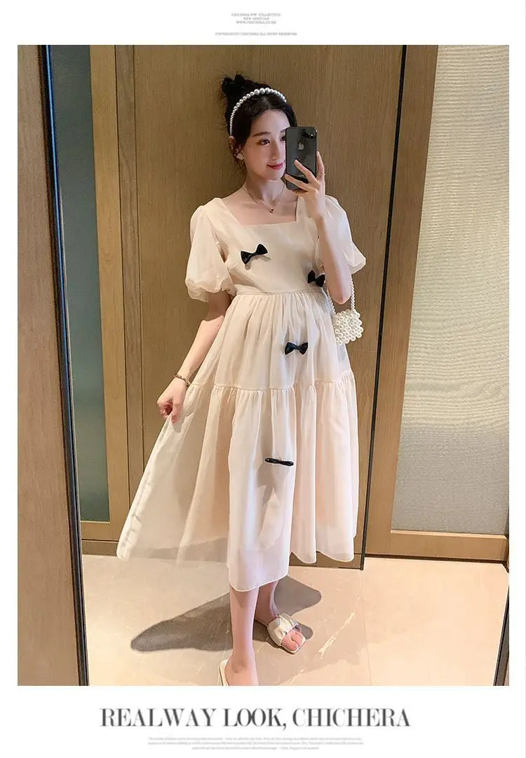Flare sleeve square collar maternity dress