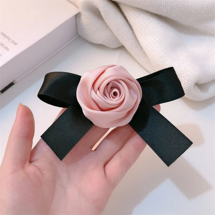 Pink Rose Bow Hair Clips For Girls
