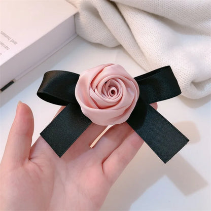 Pink Rose Bow Hair Clips For Girls