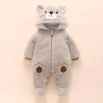Baby Bear Hooded Winter Romper, Warm Cotton Jumpsuit