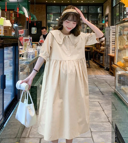 Collar Ruffled Patchwork Maternity Dress