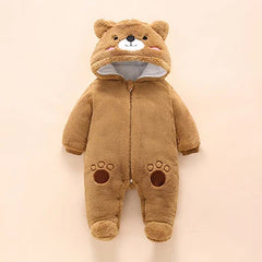 Baby Bear Hooded Winter Romper, Warm Cotton Jumpsuit