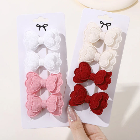 Girls' Embroidered Bow Hair Clips, 4-Piece Set
