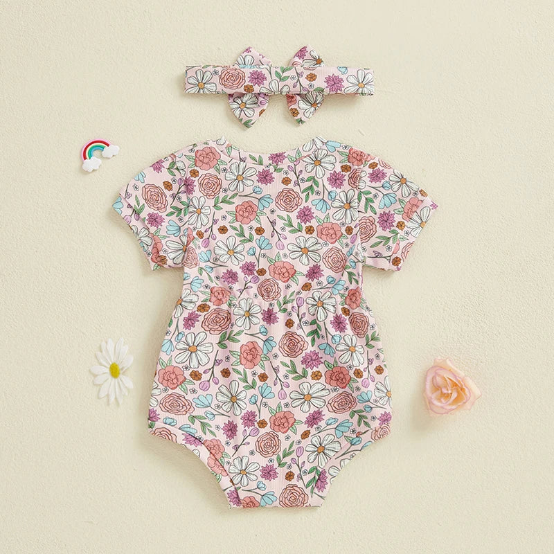 Baby Girls' Ribbed Strawberry Bodysuit with Bow Headband