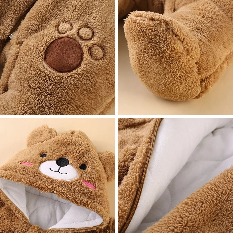 Baby Bear Hooded Winter Romper, Warm Cotton Jumpsuit
