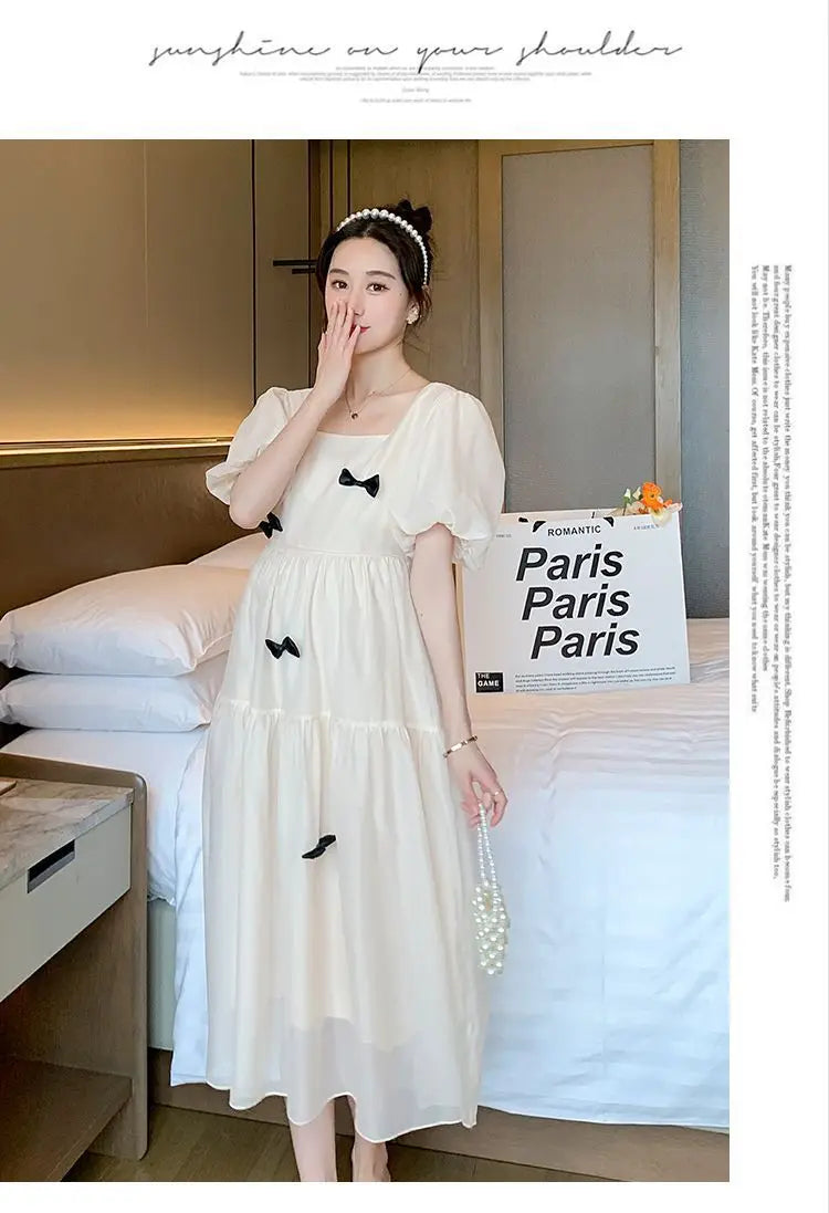 Flare sleeve square collar maternity dress