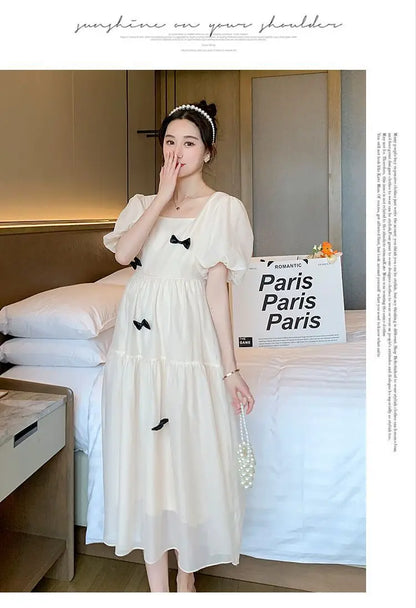 Flare sleeve square collar maternity dress