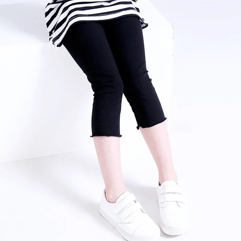 Girls' Ruffle Cropped Leggings, Soft Cotton Ages 2-12