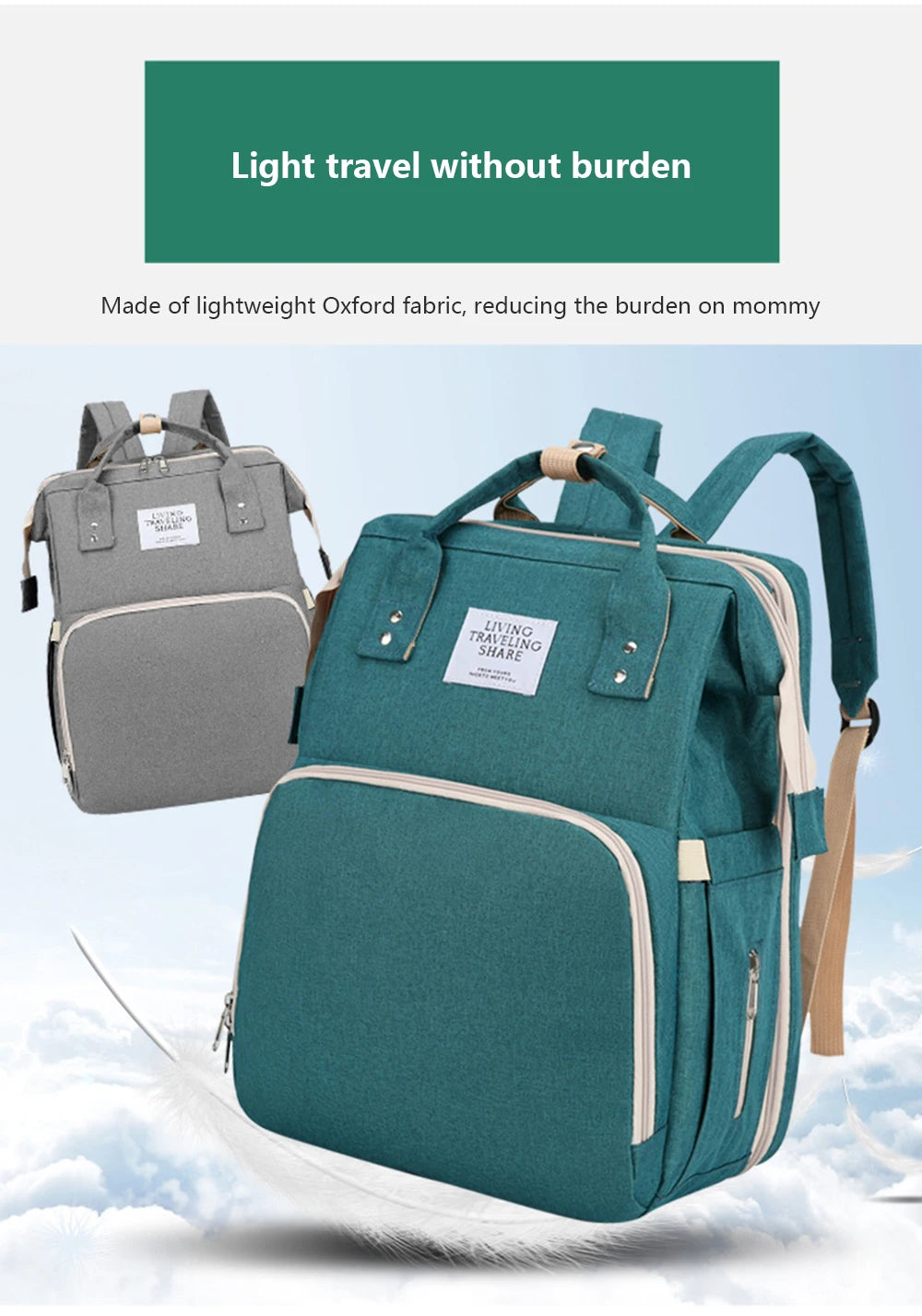 3-in-1 Foldable Diaper Bag Backpack with Changing Station