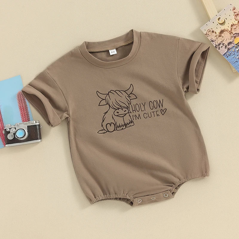 Baby Bubble Romper, Western Cow Print Summer Jumpsuit