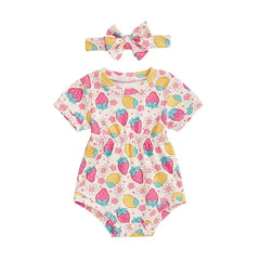 Baby Girls' Ribbed Strawberry Bodysuit with Bow Headband