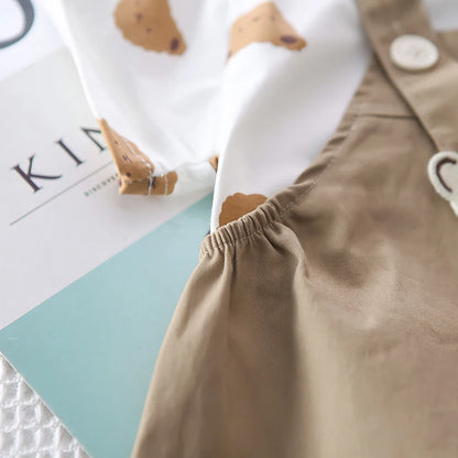 Cartoon Bear tees Overalls Set