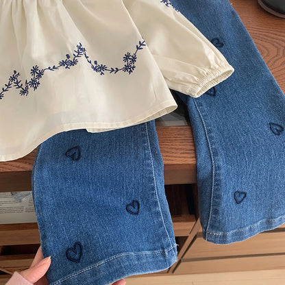Embroidered Blouse and Heart Jeans