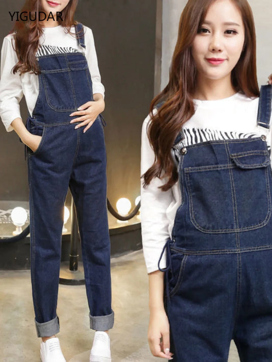 Wide Leg Denim Maternity Jumpsuits
