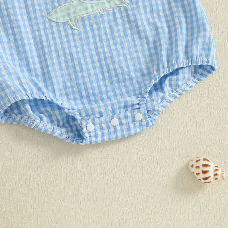 Baby Sleeveless Romper, Crab Embroidery Summer Playsuit