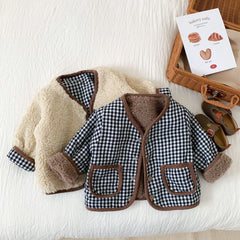 Stylish Plaid Plush Kids Coat
