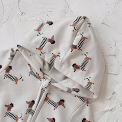 Baby Dachshund Print Hooded Jumpsuit, Fall Romper