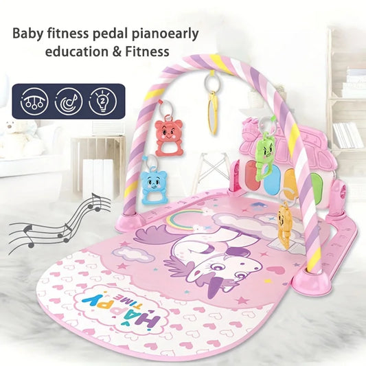 Baby activity gym with music features and play mat