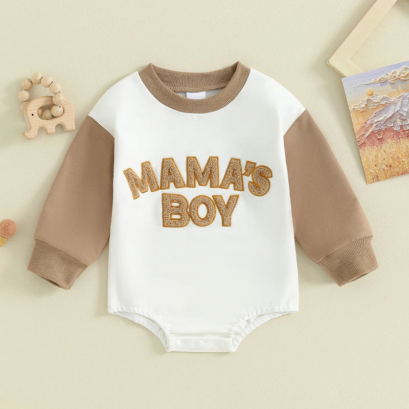 Baby Boys' Letter Sweatshirt Romper, Long-Sleeve Fall
