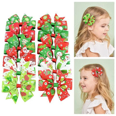 Girls' Christmas Bow Hair Clips, Pinwheel Barrette Set