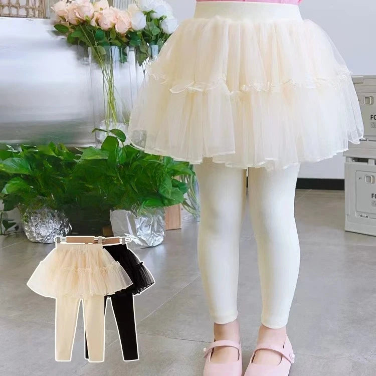 Girls mesh culottes leggings skirt pants for stylish casual wear