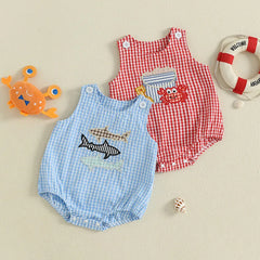 Baby Sleeveless Romper, Crab Embroidery Summer Playsuit