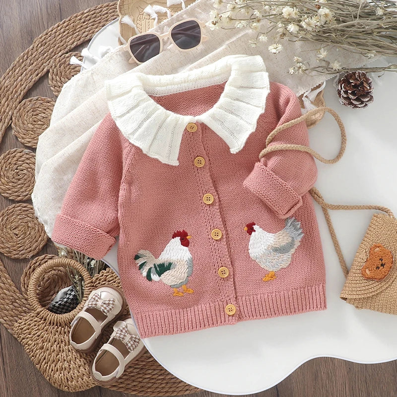 Rooster Embroidery Cardigan Top