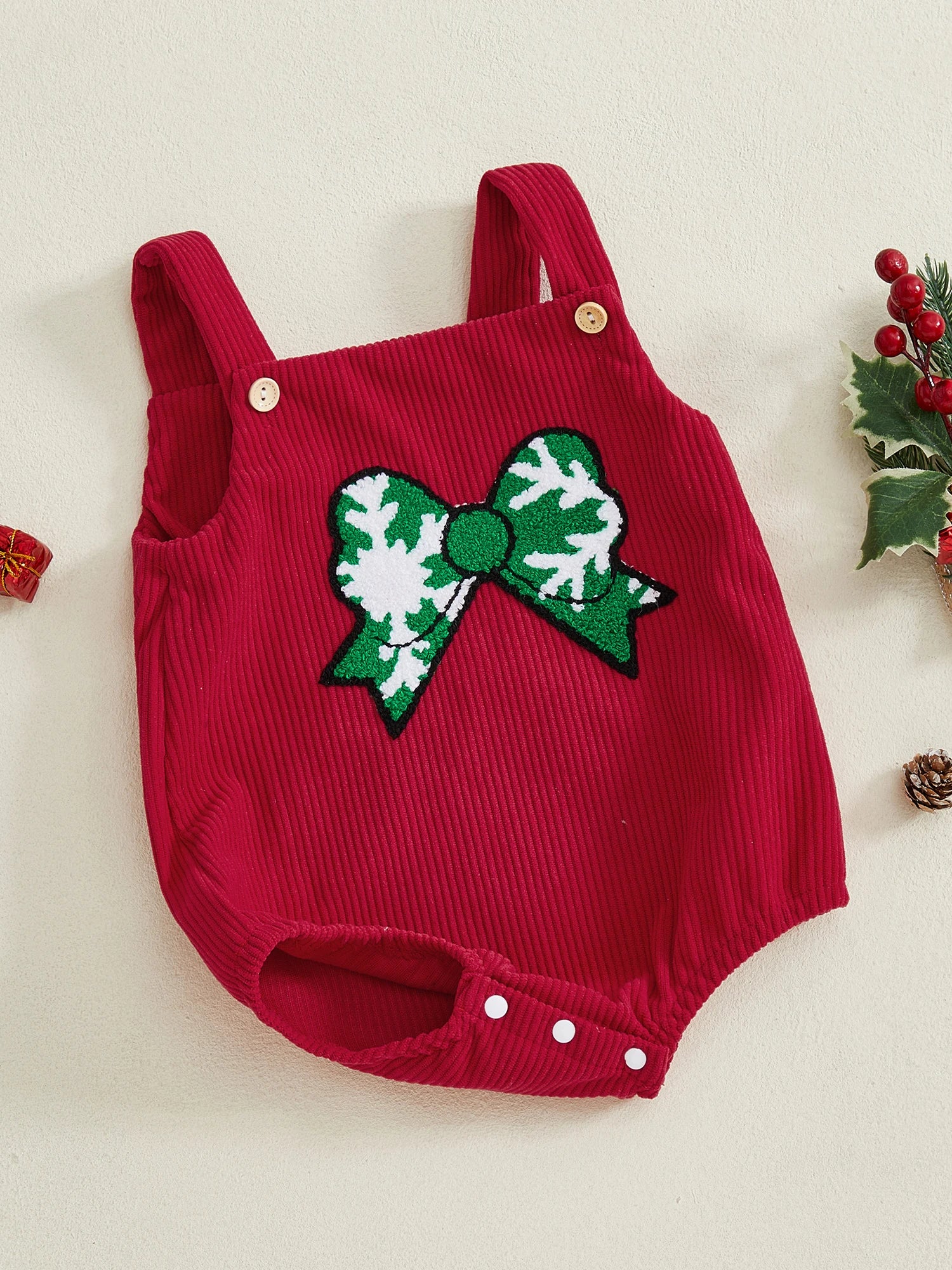 Embroidery Bow Christmas Bodysuit