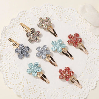 Glitter Rainbow Flower Hairpins