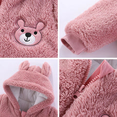 Plush Bear Hooded Baby Romper, Warm Fall Jumpsuit