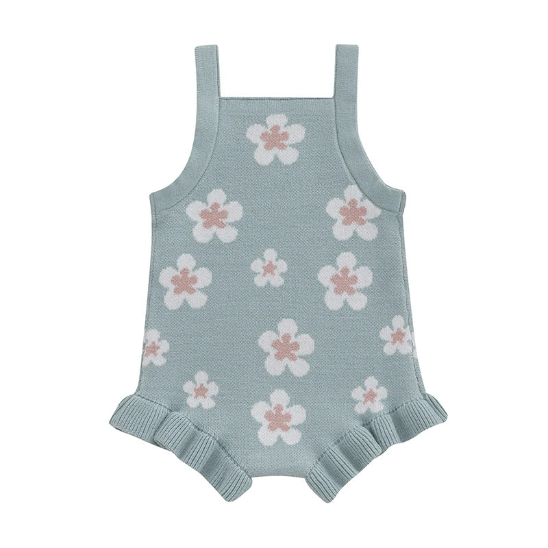 Baby Girls' Knitted Floral Bodysuit, Sleeveless Romper