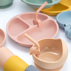 Baby Feeding Bowl with Straw, Reusable Toddler Dish
