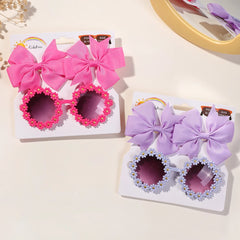 Kids Bow Hairclips and Retro Flower Sunglasses Set