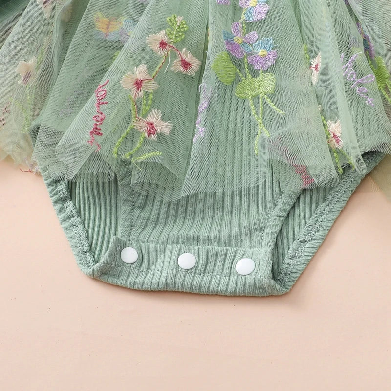 Baby Girl Floral Mesh Patchwork Ruffle Romper & Dress Set with Headband