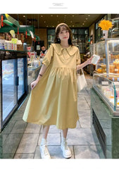 Collar Ruffled Patchwork Maternity Dress