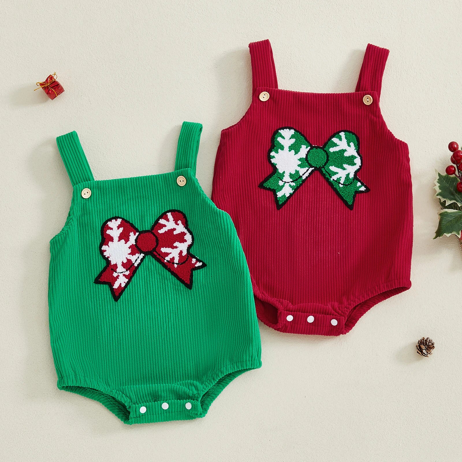 Embroidery Bow Christmas Bodysuit