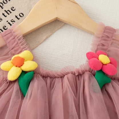 Baby Girl Dresses Summer Mesh Flower Girl Dresses Cute Halter Girl Princess Dresses Baby Clothes Girl ﻿