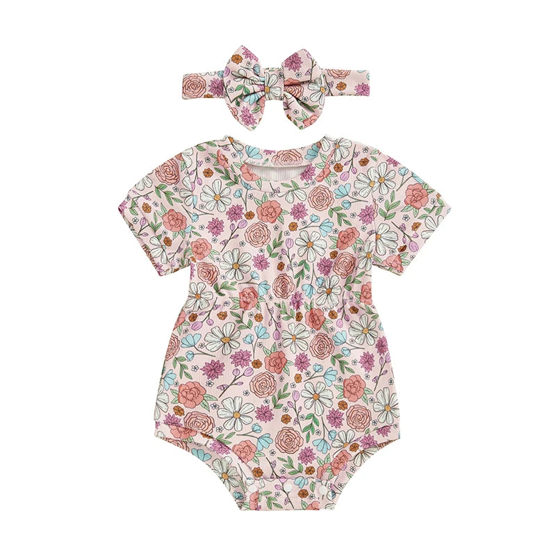 Baby Girls' Ribbed Strawberry Bodysuit with Bow Headband