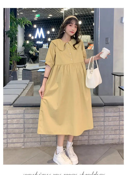 Collar Ruffled Patchwork Maternity Dress