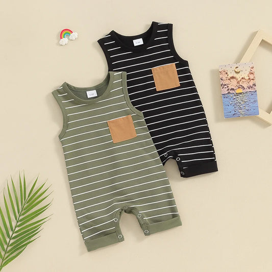 Striped Print Sleeveless Jumpsuit