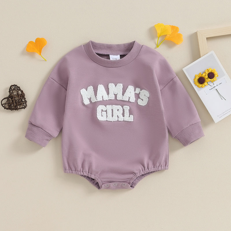 Baby Girls' Fuzzy Letter Romper, Embroidered Jumpsuit