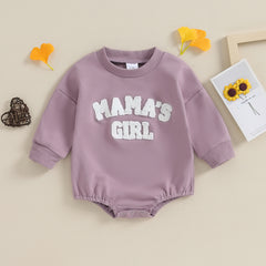 Baby Girls' Fuzzy Letter Romper, Embroidered Jumpsuit