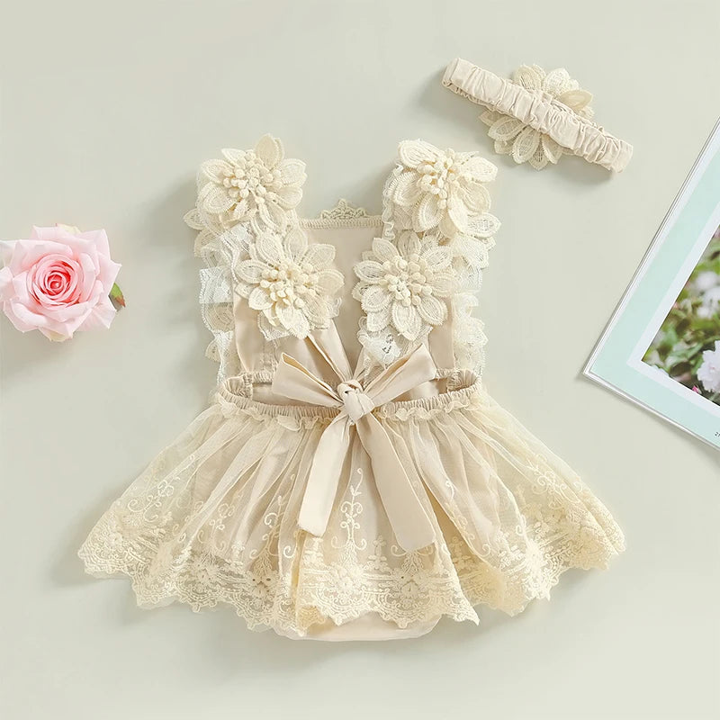 Floral Lace Embroidery Romper Dress - PAMU8